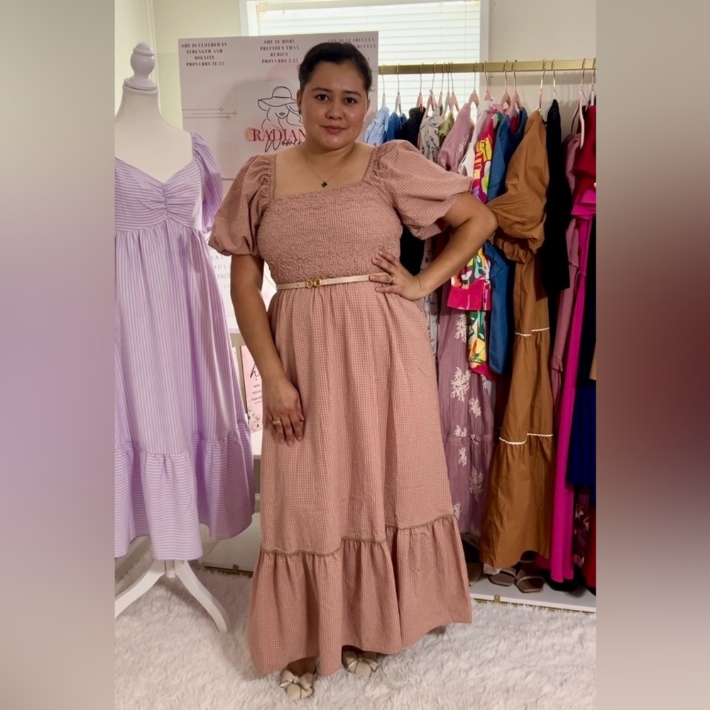 Elegant Pink Smocked Dress